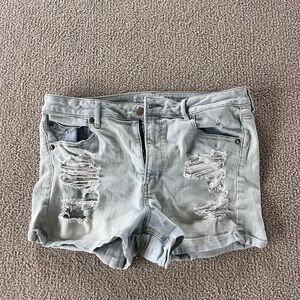 Distressed Light Blue Denim Shorts
